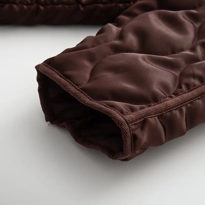 Autumn Womens Solid Color Retro Large Pocket Round Neck Long Sleeve Loose Quilted Cotton Jacket Coat 251017