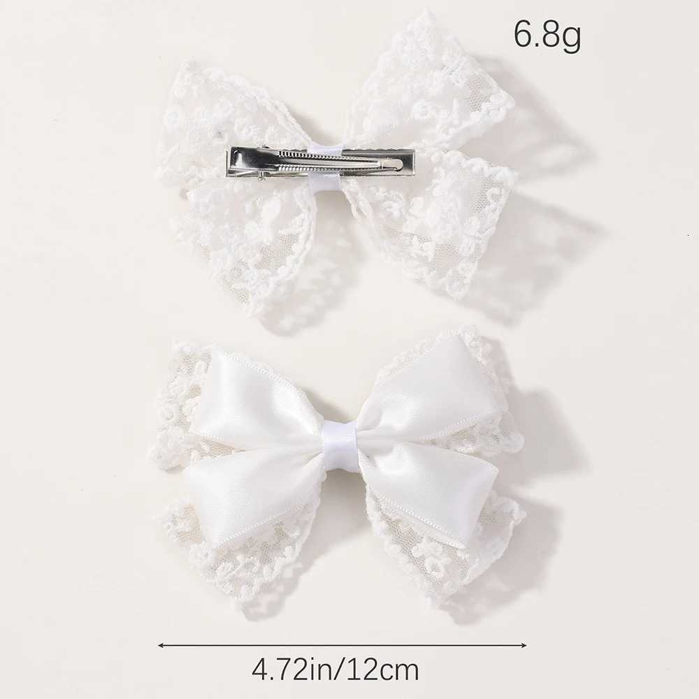 2Pcslot White Lace Hair Bows Clip Girls Wedding Headwear Hairpins Ribbon Barrettes Kids Headdressr Hair AccessoriesW254021