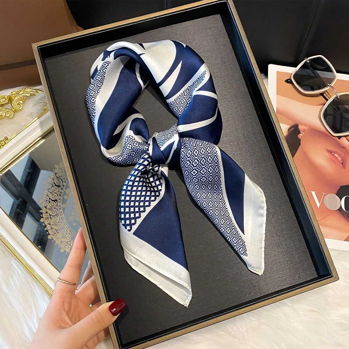 Luxury Silk Square Scarf Women Floral Print Soft Satin Hairband Neckerchief Hijab Female Headband Foulard Bag Kerchief W251021