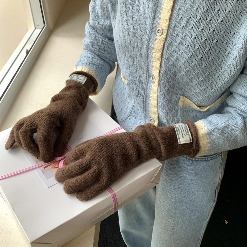 Fashion Solid Color Touch Screen Knitted Gloves Women Winter Gloves Warm Gloves Solid Work Gloves Harajuku Mittens For Women 251020