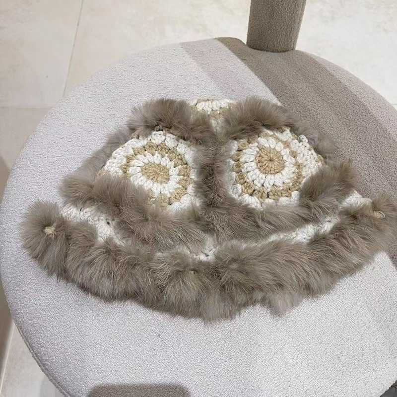 Rabbit Fur Lion Dance National Trend Knitted Hat for Women Cute Plush Fisherman Hat Fluffy Knitted Tiger Head Hat for Autumn and Winter H251020