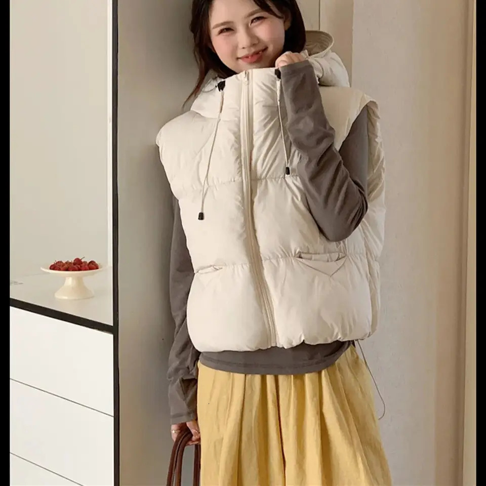 Women Autumn Winter Zip Up Vest Solid Sleeveless Fashion Hooded Waistcoat Lady Casual Street Thick Clothes Warm Outfit Coat 251021