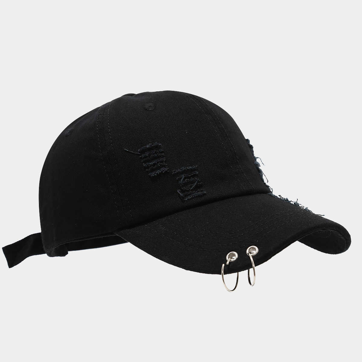 Womens Trendy Ring Denim Ripped Baseball Cap Mens Unique Street Performance Hiphop Duckbill Cap H251020