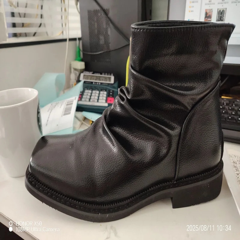 After The Zipper Explosion Helps Square Head Trendy Mens Leather Casual British Style Platform Chelsea Boots251020