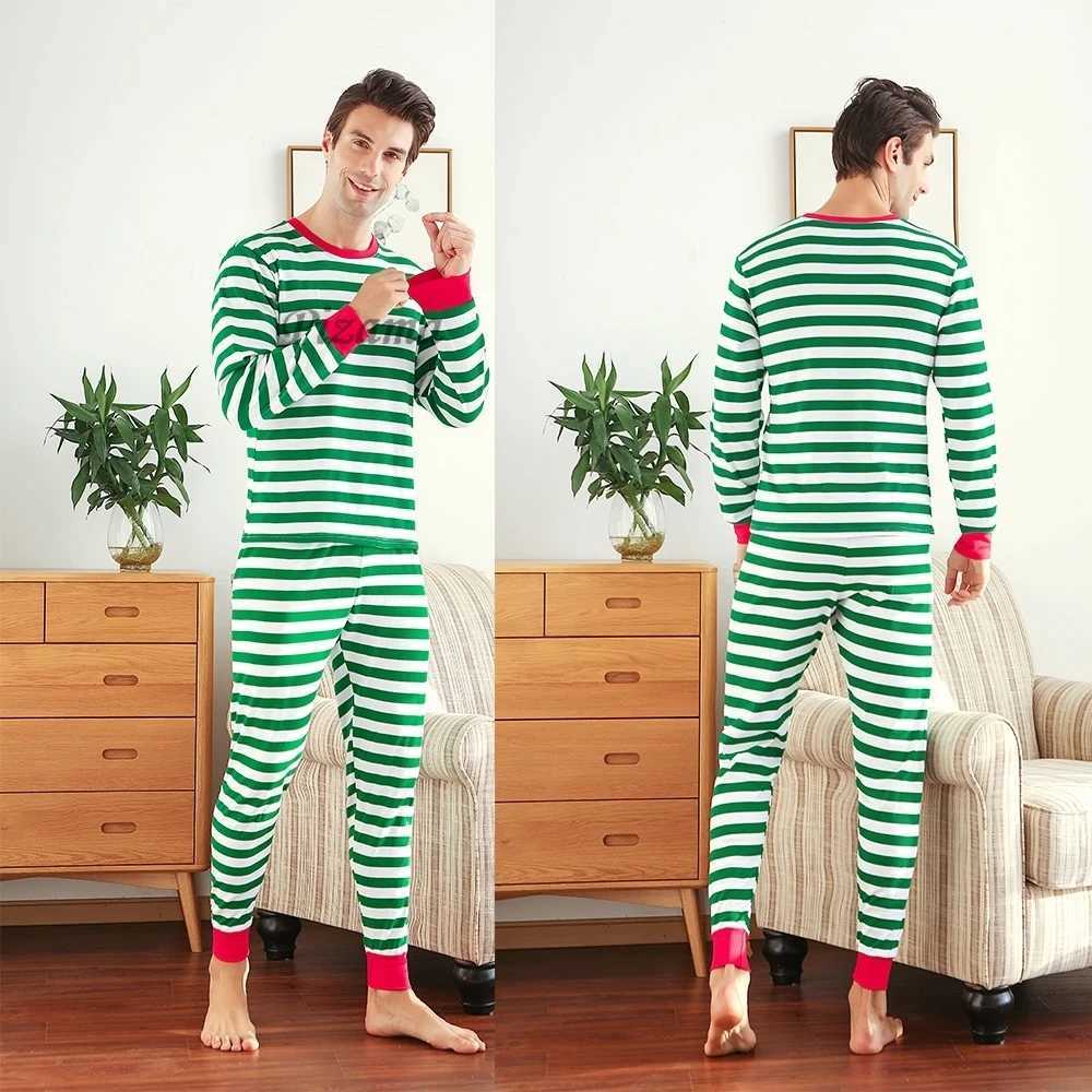 Matching Family Christmas Pajamas Children GreenWhite Striped Sleepwear Xmas New Year 100 Cotton Nightwear Family Look Outfits L2510217YX0