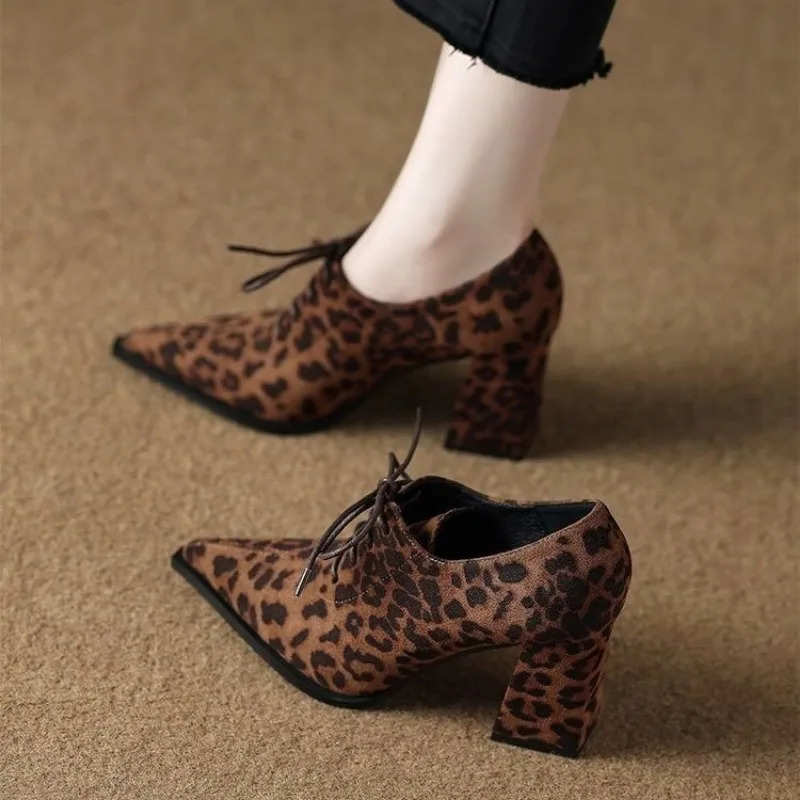 Krazing Pot Sheep Suede Comfort Spring Shoes Chunky Heels Oxford Shoes Pointed Toe Lace Up Women Deep Mouth British School Pumps 251017