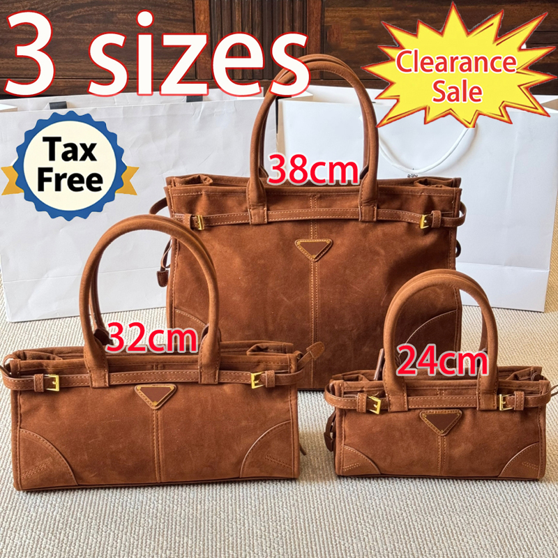 Tote Bag Designer Bag Enamel Metal Triangle Large Capacity Shopping Bag Fashion Luxury Bag High Quality Handbag Soft Lux Suede Brown Leather Shoulder Bag Women's
