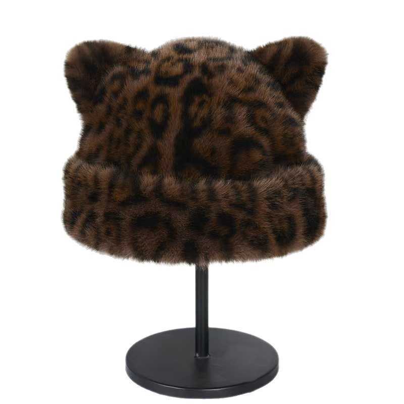 2025 Leopard Print Plush Fisherman Hat Hat for Women Autumn Winter Hat Warm Ear Protection Imitation Mink H251020