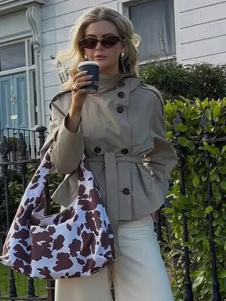 HH Female Fashion Doublebreasted Laceup Trench Pockets Coat Long Sleeve Jacket Women Autumn Casual Street Short 251017