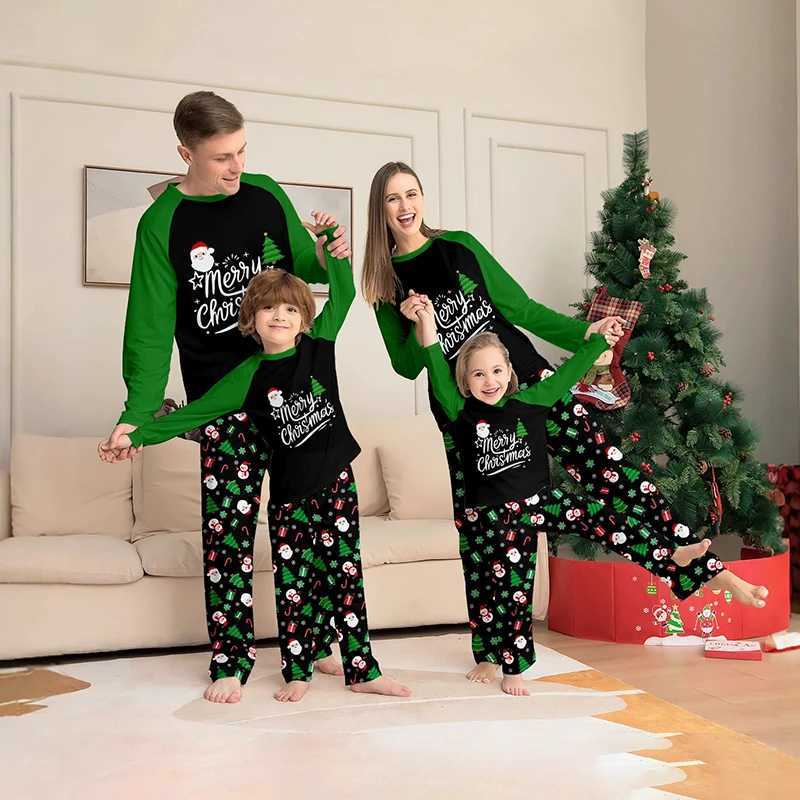 New 2025 Santa Print Mother Daughter Father Son Matching Family Outfits Christmas Green Pajamas Set Soft Xmas baby dog jumpsuit L2510211EI3