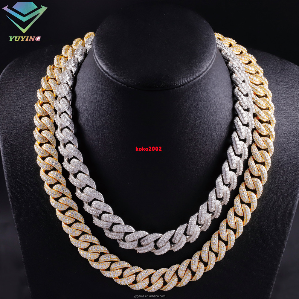 Heavy Solid Raise Diamond 925 Sterling Silver Mens VVS Moissanite Diamonds Cuban Link Chain With GRA Certificate