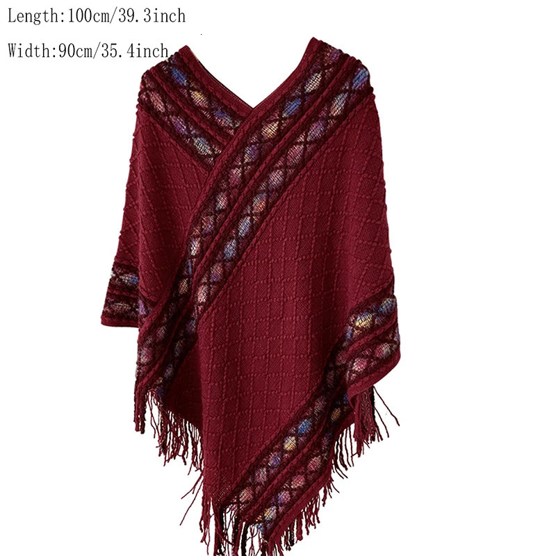 Womens Retro Pullover Tassel Shawl Ethnic Style Cape Knitted Outwear Coat Tourism Wear Pull 10090cm 251021