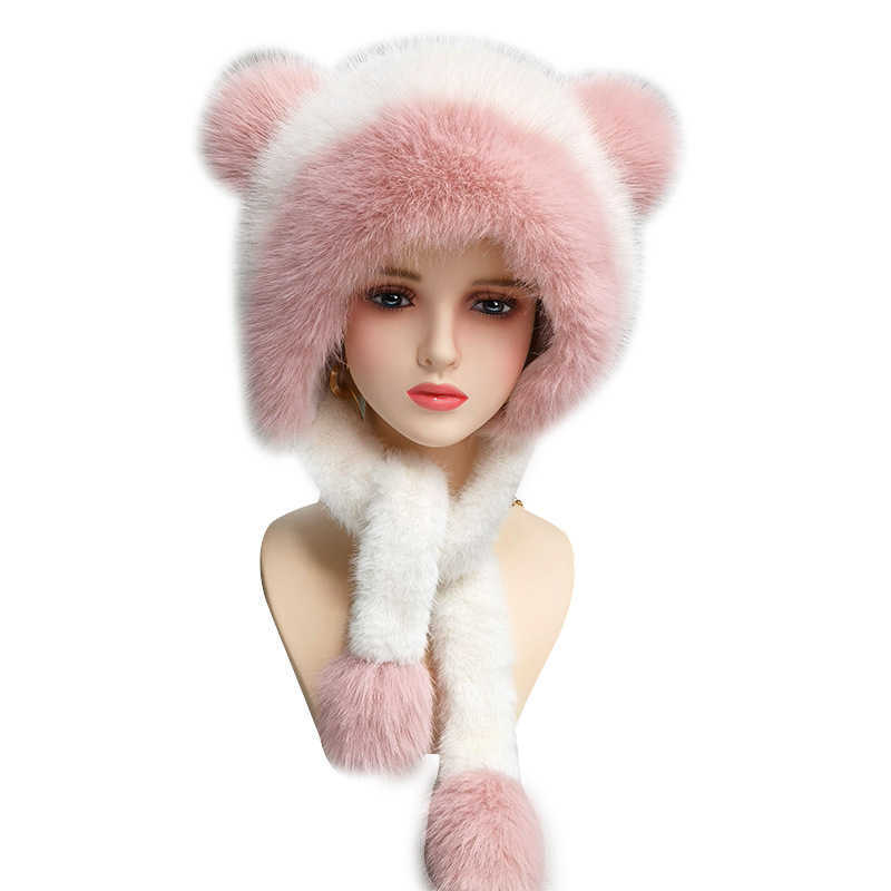 New Thickened Warm Cute Bear Ear Plush Hat with Fleece Lining Sweet Ear Protection Head Wrap Plush Coldproof Hat H251020