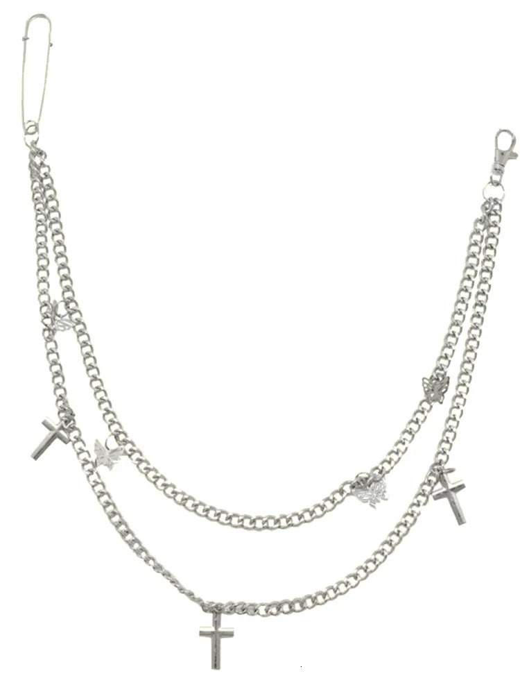 WKOUD Punk Street Butterfly Belt Waist Chain Male Women Pants Chain Multi Layer HipHop Hook Trousers Keychain Jewelry 251021