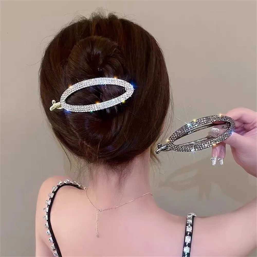 Fashion Metal Oval Rhinestone Hair Clip For Women Girls Elegant Round Sweet Crystals Hairpins Barrettes Hair AccessoriesW254021