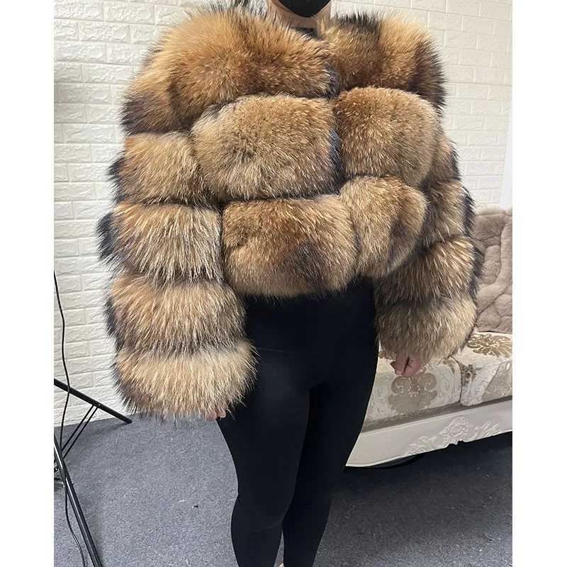 Plus Size Tops Brown Fur 2025 Maomaokong Obese Womens Outerwear Natural Raccoon Real Fur Coat Winter Jacket Female Clothing1 Y251105