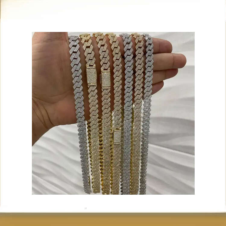 12mm Gold-Plated Moissanite Ice Sier Cuban Necklace Hip-Hop Jewelry for Men and Women Party Chain