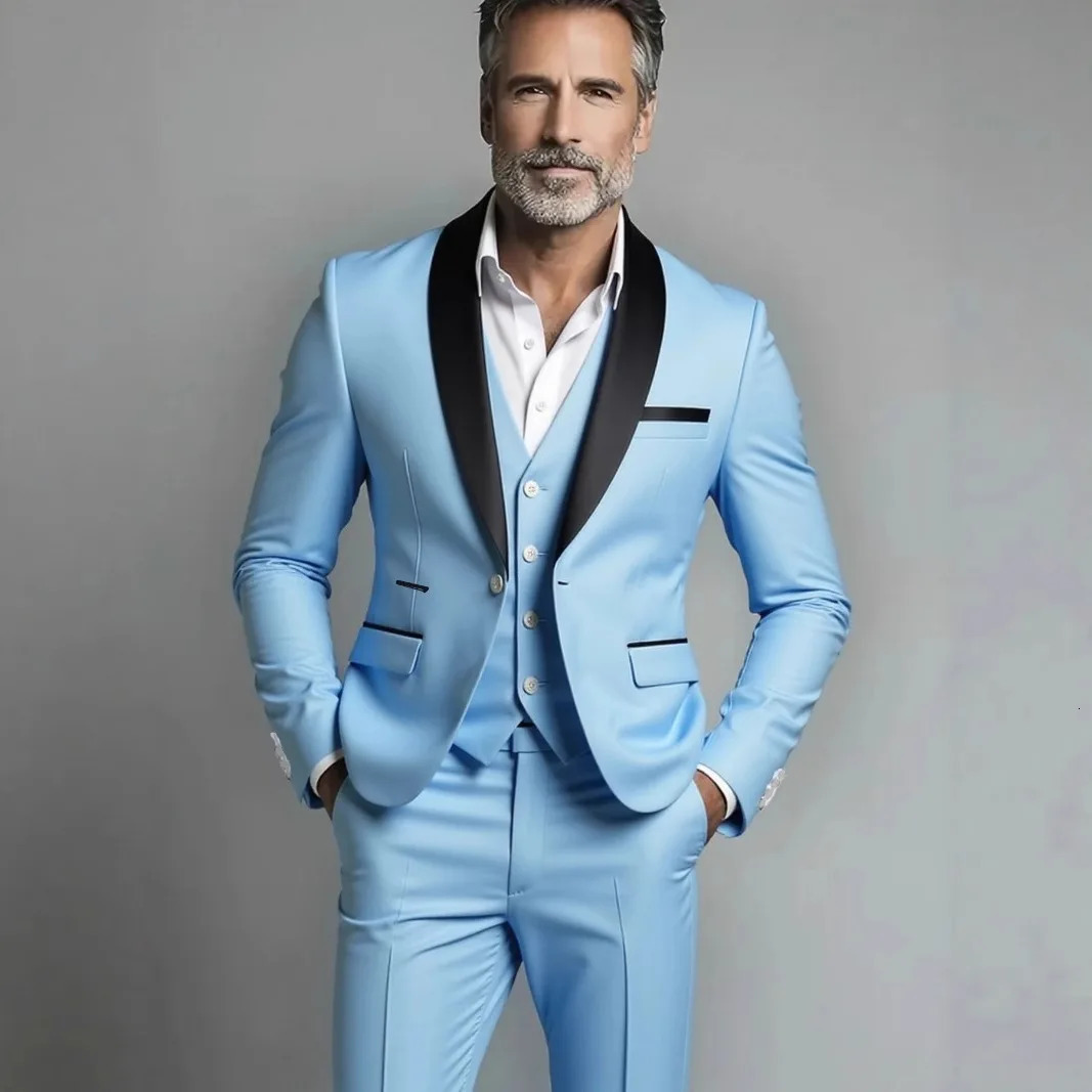 Black White Men Autumn Wedding Party Three Pieces Set Large Size Male Blazer Coat Pants and Vest Fashion Slim Fit Suit 251021