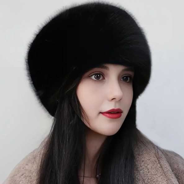 New Faux Fur Fox Fur Flat Top Hat Plush Bucket Hat Thickened Warm Ear Protection Round Top Fairy Hat H251020