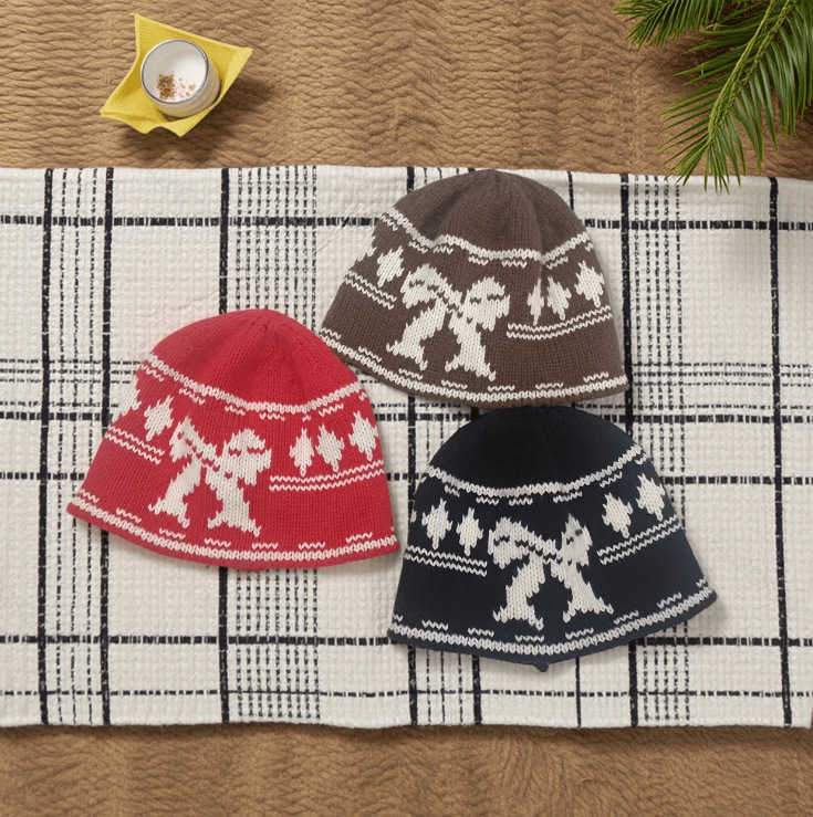 Knitted Hat for Women with Bowknot Jacquard Wool Hat Fleecelined Thickened Warm Cold Hat Head Wrap Hat H251020