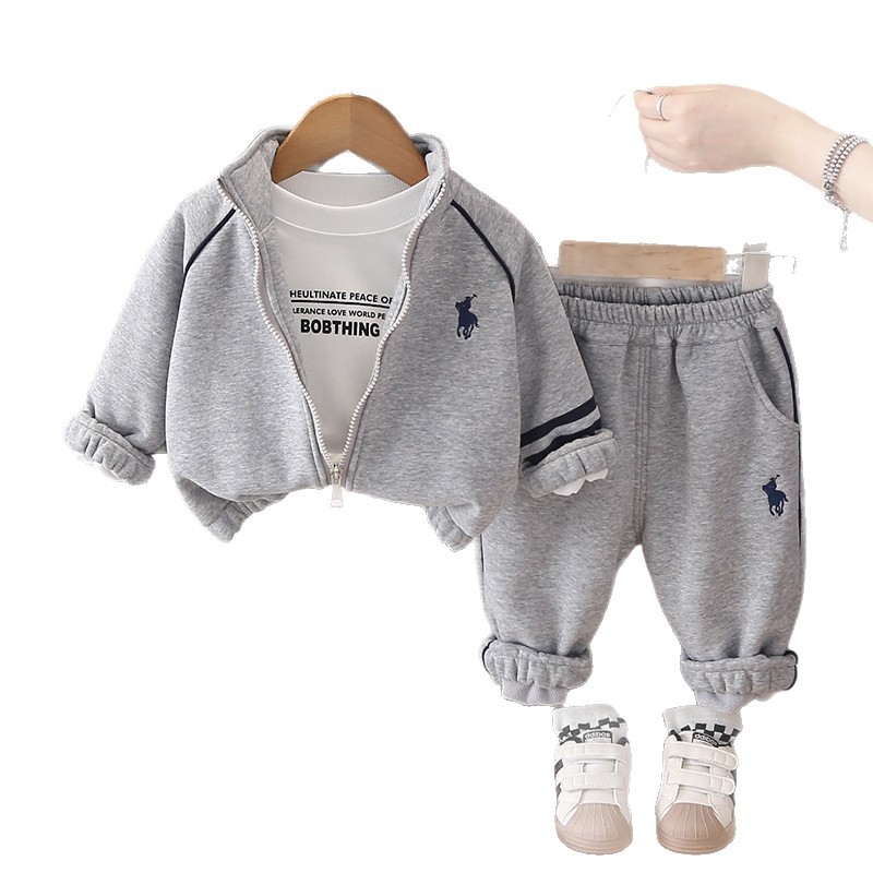 2025 Boys Fleece-Lined 3-Piece Set, Korean Style Winter Outfit for Toddlers, Warm Jacket & Pants Coordinated Ensemble