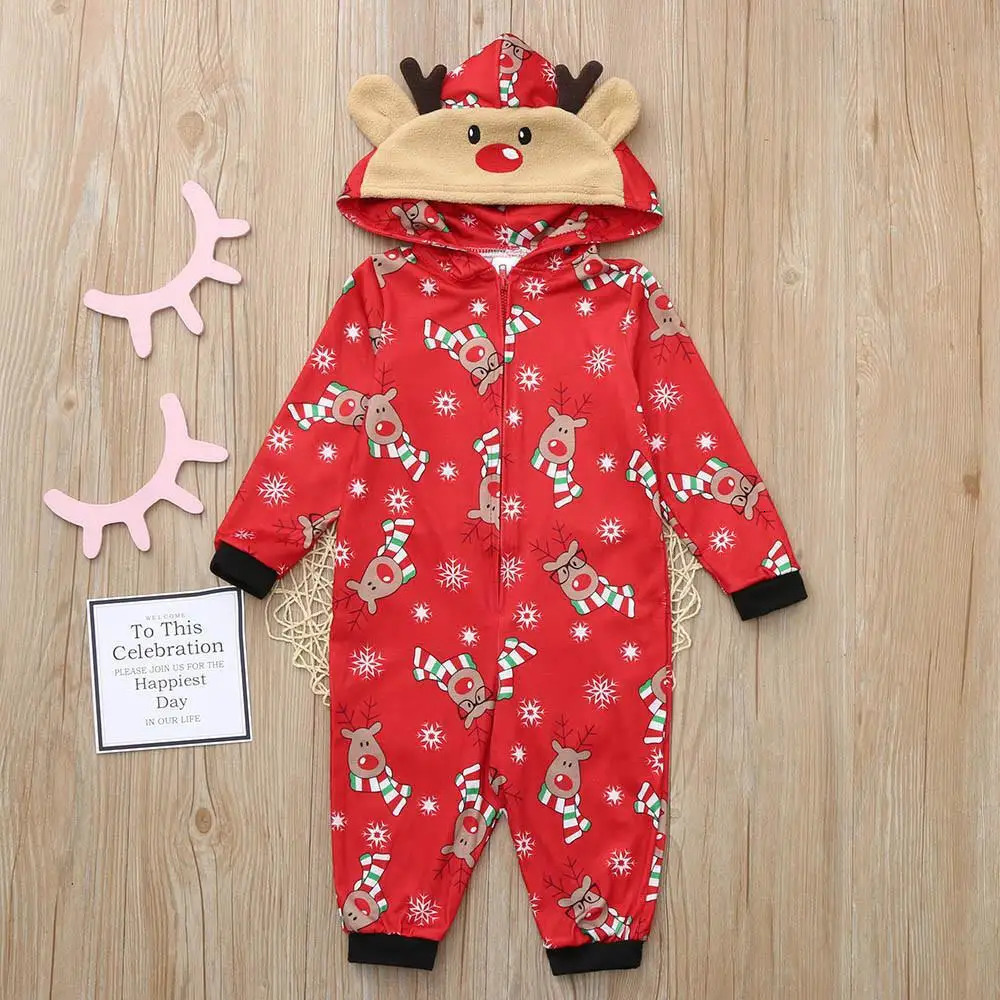 Christmas Family Matching Onesie Elk Print Cute Soft Jumpsuit Mom Dad Kids Clothing Sets Hooded Zipper Overall Xmas Look Pyjamas 251021