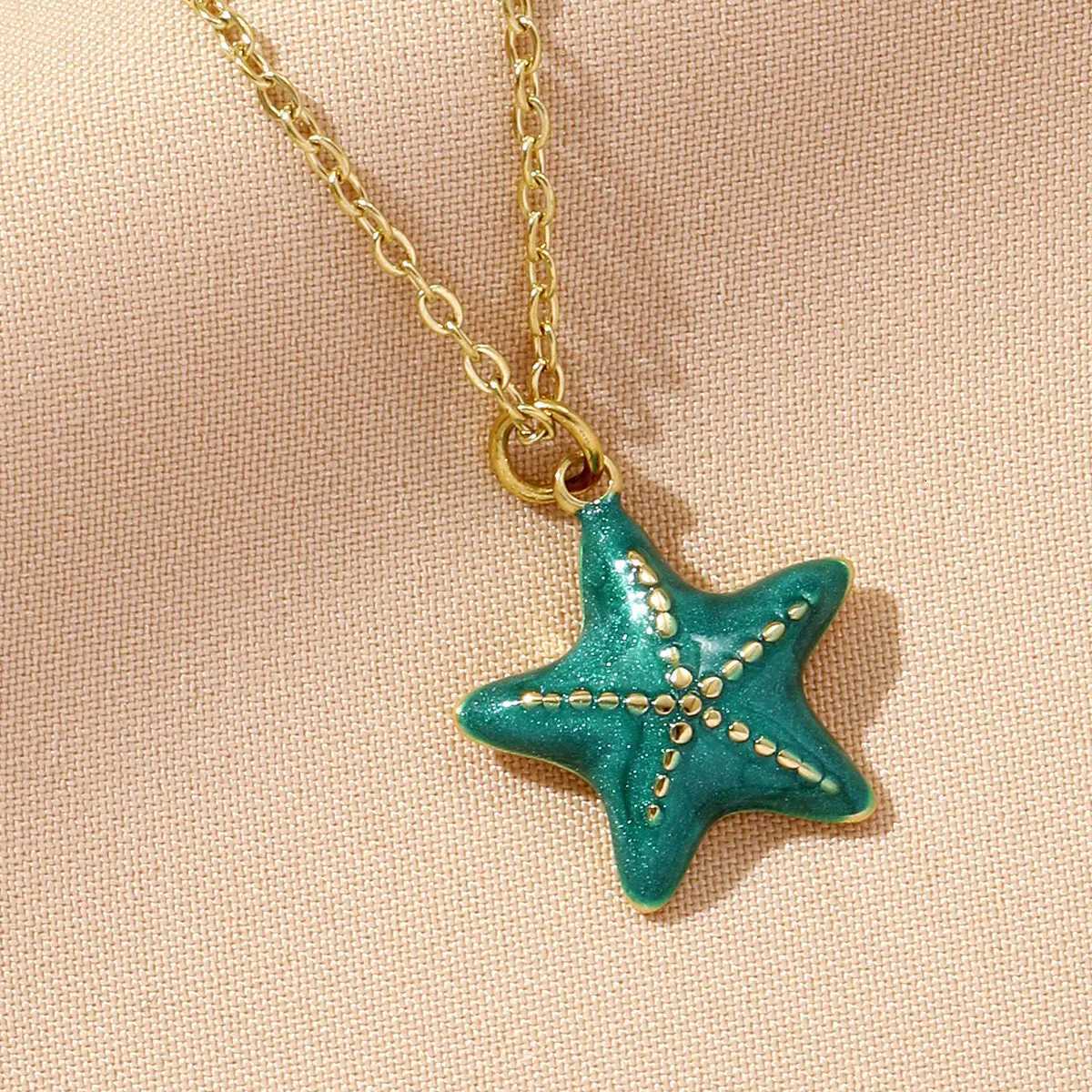 Waterproof Stainless Steel Cute Red Enamel Starfish Charm Necklace 14K Gold Color Pendant Choker Jewelry For Women Daily Wear XJ250717
