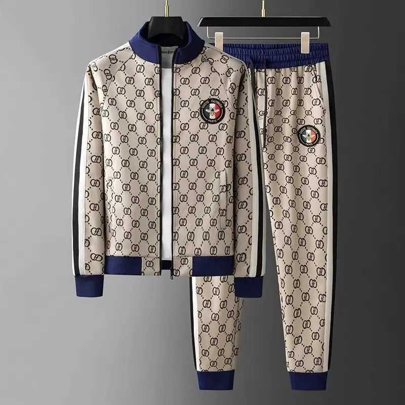 New standup collar zipper suit trendy sweater mens casual sports trousers handsome longslved fashion twopiece set X251021