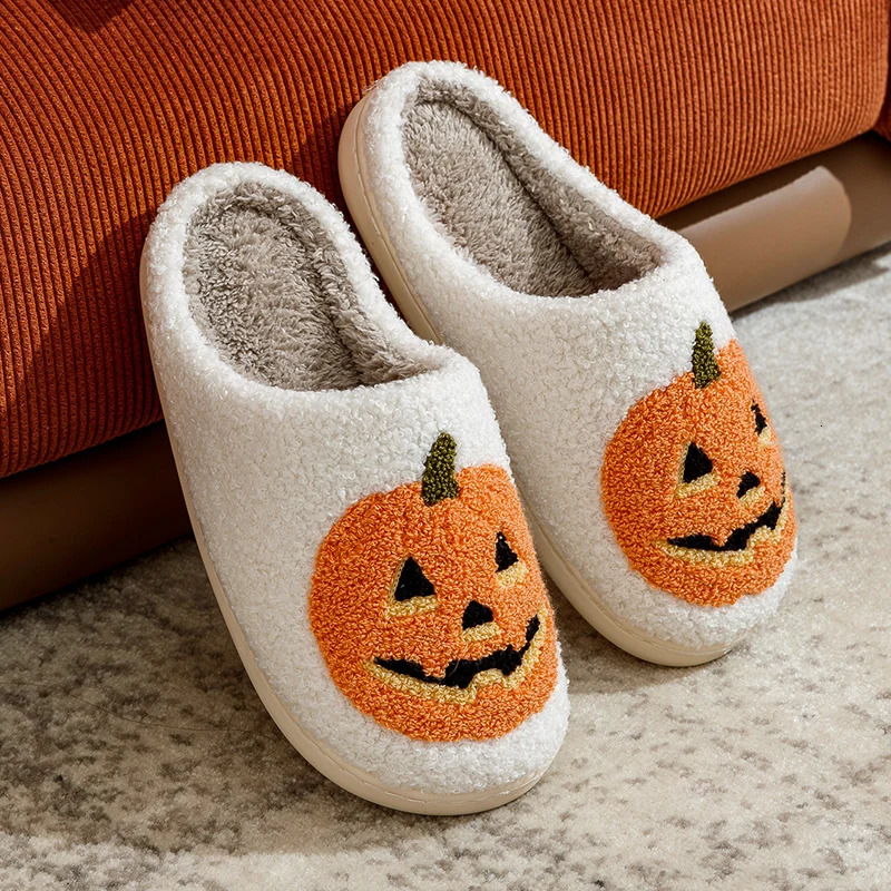 Classics Pumpkin Halloween Womens Slippers Winter Indoor Cartoon Comfort Home Bedroom Soft Causal Flat Plush Shoes for Gift 251021