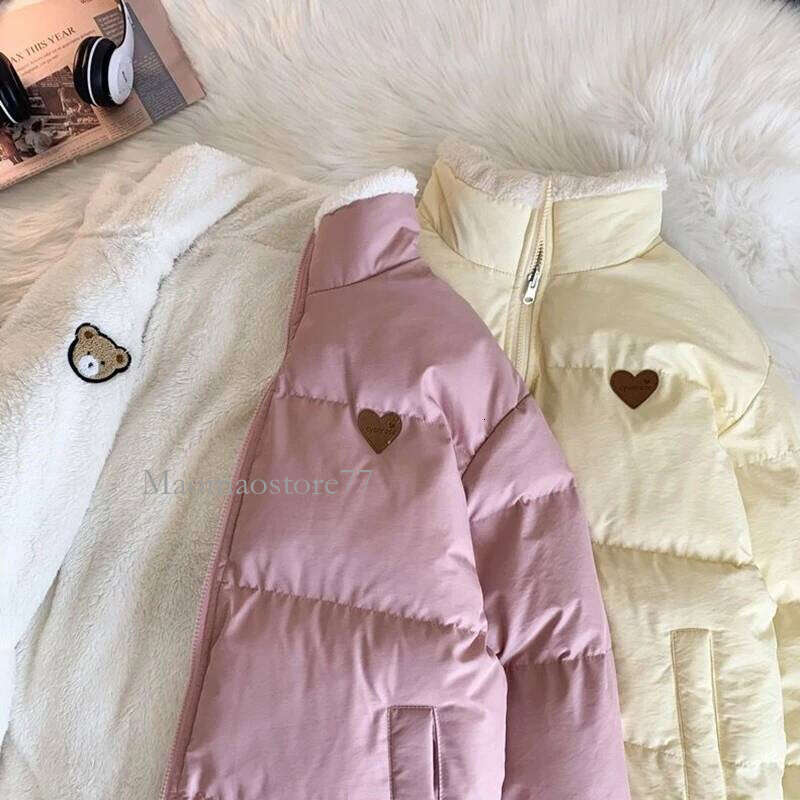 Cute Embroidery Parkas Coat Women Winter Korean Fashion Thick Loose Warm Jacket Double Sided Design Pink Student Clothes goose coat women