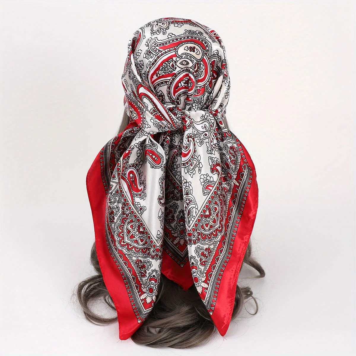 Classic Paisley Print Square Scarf Soft Satin Bandana Vintage Windproof Head Wrap Casual Shawl Imitation Silk Travel Beach Towel W251021