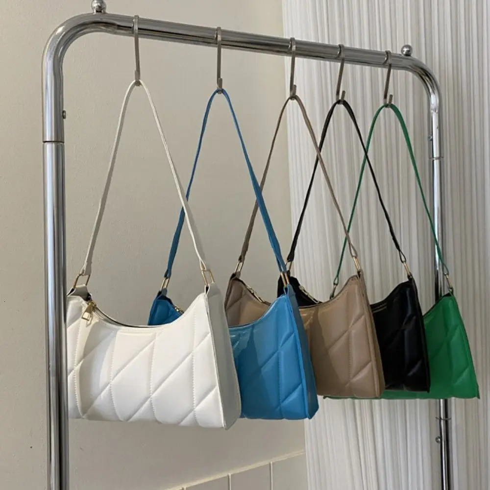 Fashion Rhombus Female Hobos Handbag Simple Retro Pu Shoulder Bag Solid Color Trendy Commuting Underarm Bag Travel 251015