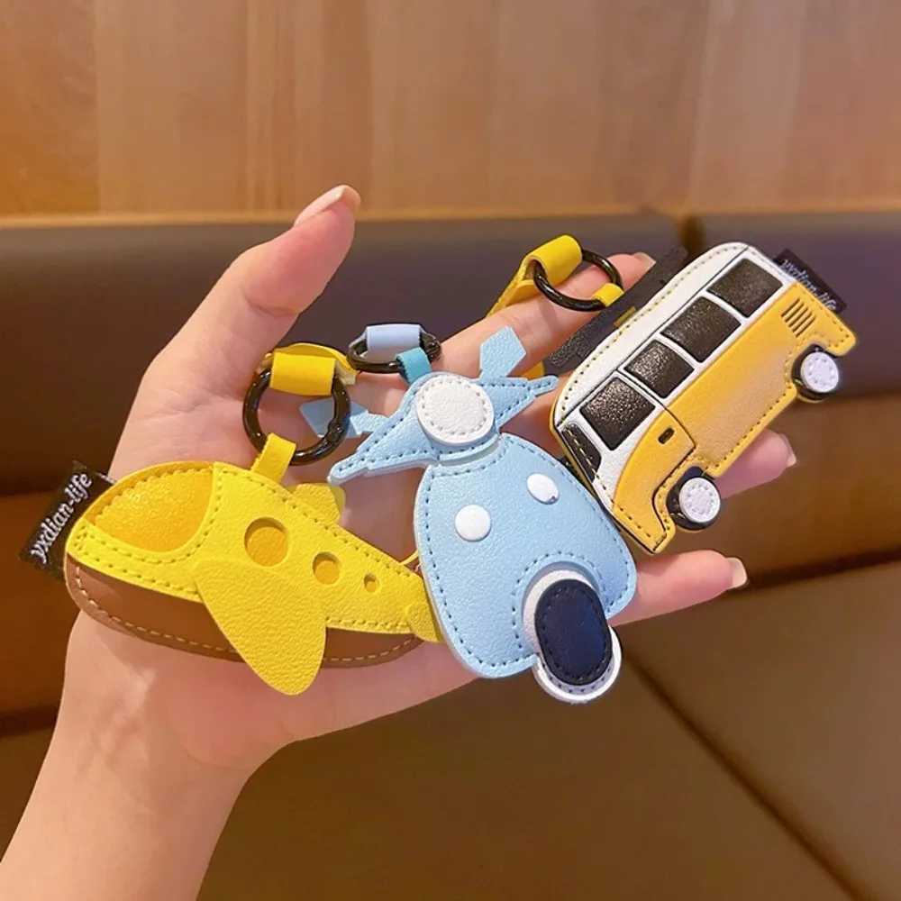 Cute Cartoon Airplane Keychain PU Leather Transportation Bus Shape Keychain Motorcycle Luxury Bag Hanging Decoration Women W251021