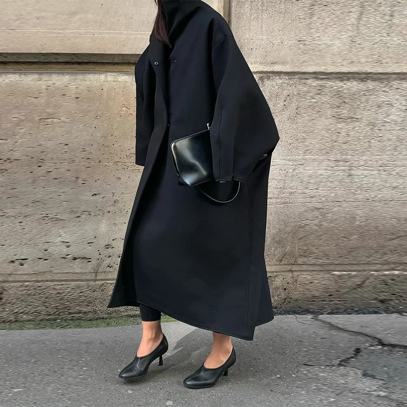 Fashion Loose Womens Trench Coat Stand Collar Batwing Sleeve Oversized Long Coats Autumn Casual Street Chic Outwear 251013