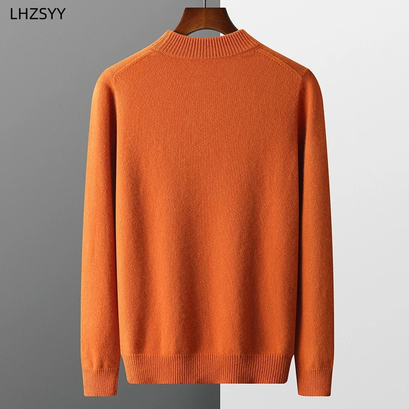 LHZSYY Mens Cashmere Sweater Autumn Winter SemiHigh Neck Pullover Warm Color Matching Knit Base Shirt Loose Thicken Jumper 251020