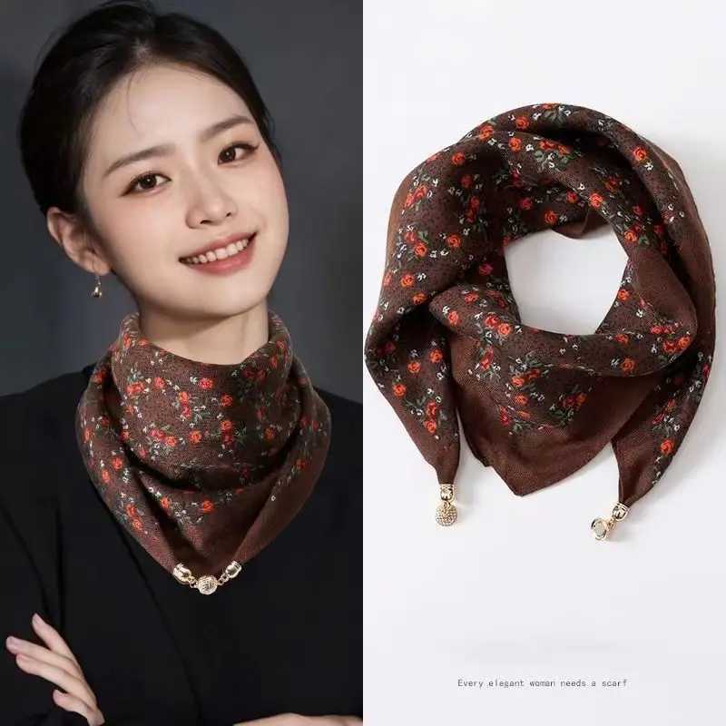 2025 new magnetic buckle silk scarf for womens small square scarf for autumn and winter warmth and cold resistance fashionabl W251021