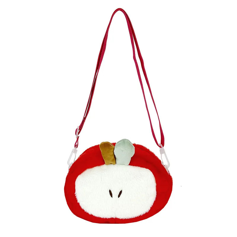 2025 women plush cute shoulder bag girl creative red Apple cartoon large capacity mobile phone bag 251021