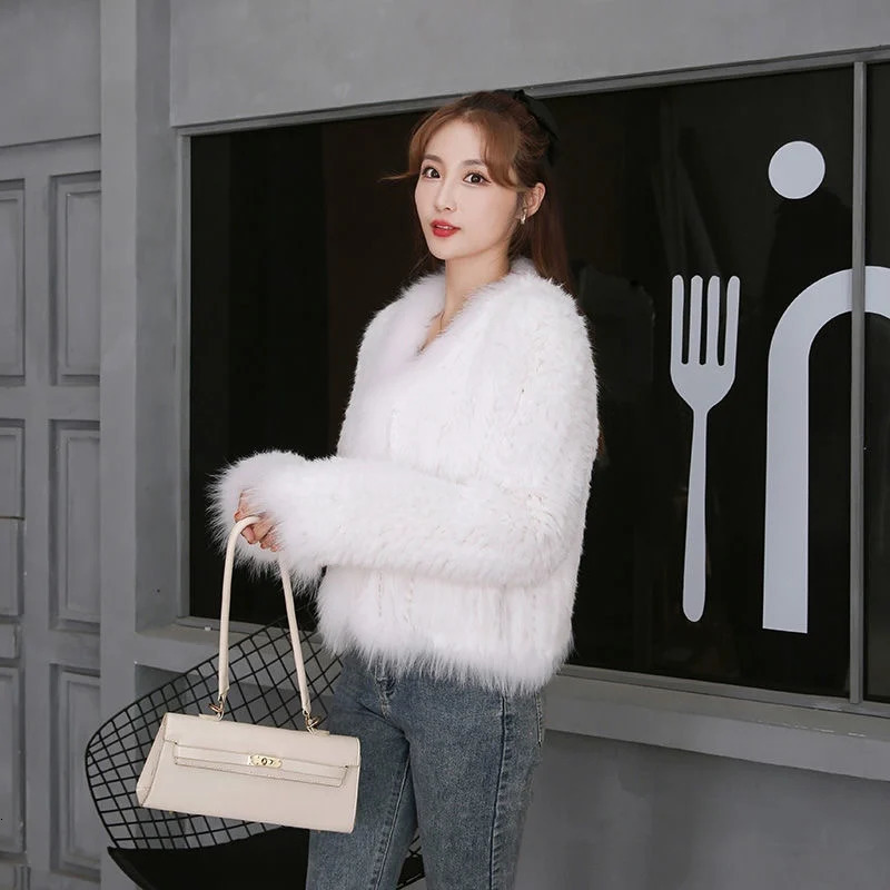 Natural Rabbit Fur Coats Knitted Womens Real Fox Fur Jackets Woman Clothing 251013