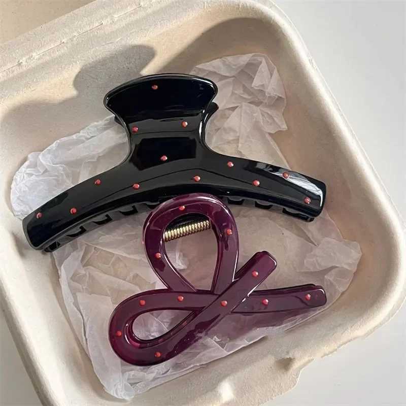 2pcs Women Vintage Red Polka Dot Ribbon Bow Shark Clip Hairpin Hair Claw Crab Barrettes Elegant Headwear Hair Accessories GiftW254021