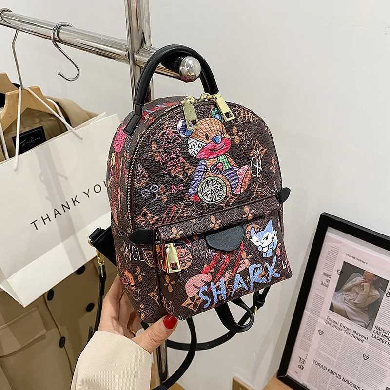 new trendy summer foreign style small backpack graffiti bear backpack small backpack womens bag tide Backpacks womanW251020