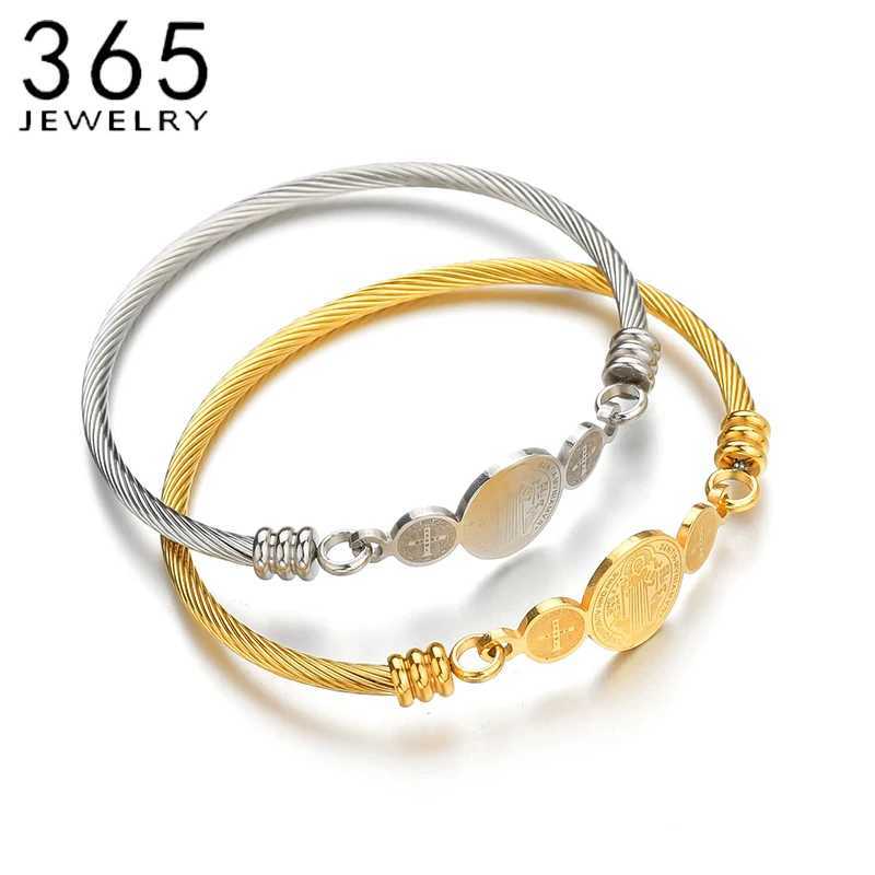 Religion Catholicism San Benito Rosary Bracelet Women Stainless steel Open Cuff Heart Life Tree Bracelet Christian Jewelry Gift J251021