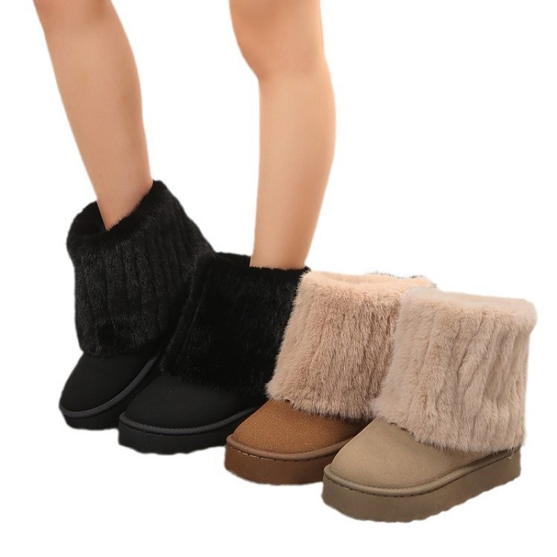 Winter New Fashion Furry Hem Wedge Non-slip High Women's Outdoor Warm and New Comfortable One-foot Snow Boots designer Women's