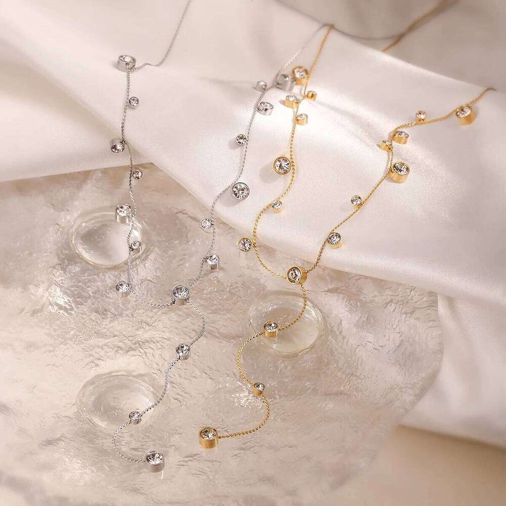 2025 New Arrival Shiny AAA CZ Zircon Sier/Gold Color Choker Necklaces For Elegant Women Stainless Steel Jewelry