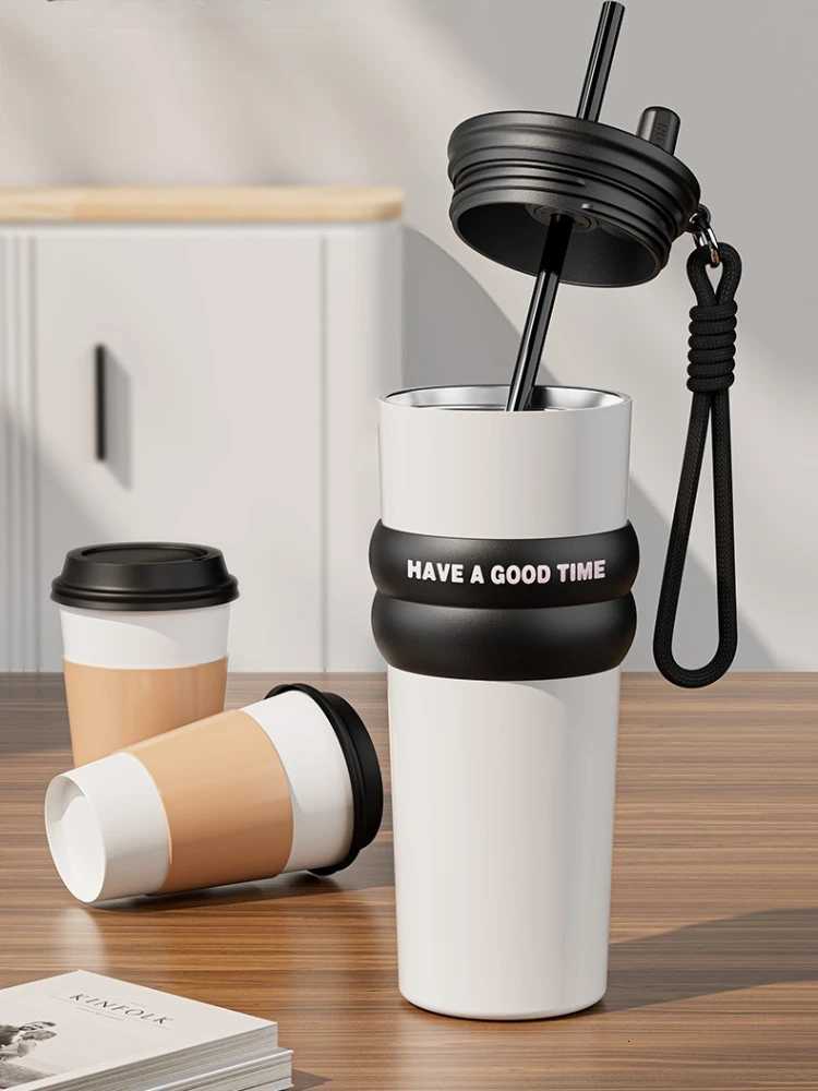 710ml Thermos Bottle Straw Cup 316 Stainless Steel Coffee Cup Cold and Hot Insated Cup Portable Car Vacuum Flask Y251021