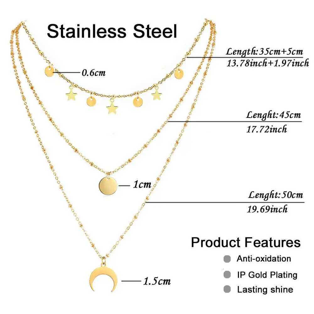 MinaMaMa Stainless Steel Stackable Chains Star Choker For Woman Girls Multilayer Horn Round Disc Moon Tassel Necklaces JewelryXJ251018