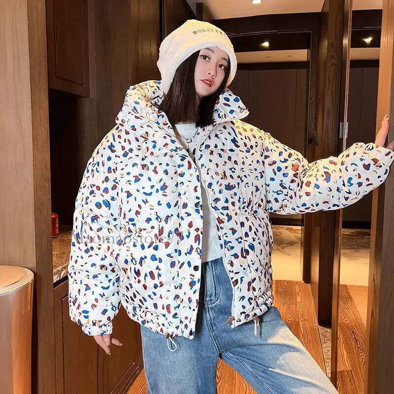 Down Cotton Coat Womens 2025 New Winter Jacket Short Loose Padded Coats Printing Hooded All-Match Fashion Korean Bread Jackets womens coat