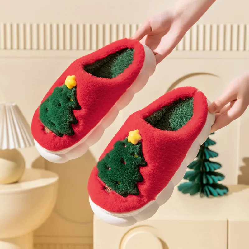 Christmas Tree Womens Slippers Flat Fluffy Cartoon Winter Woman Shoes Home Plush Fuzzy Fur Slides Soft Sole 251021