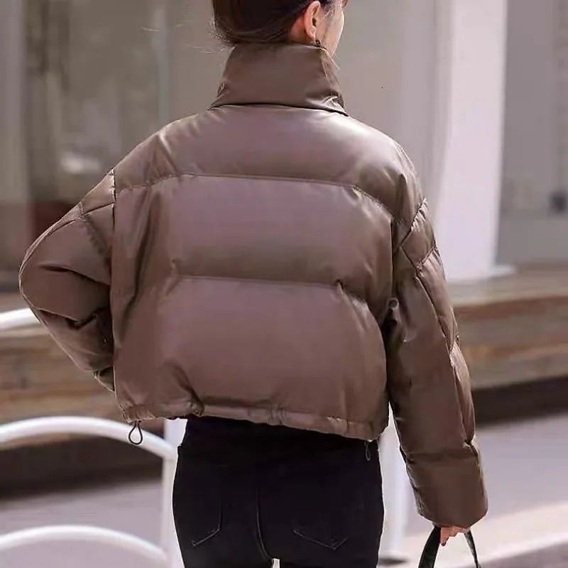 Solid Color Windproof Cropped Puffer Jacket Women Winter Thick Short Coat Warm Fluffy Parka Vintage Tops Womens Clothing 251021