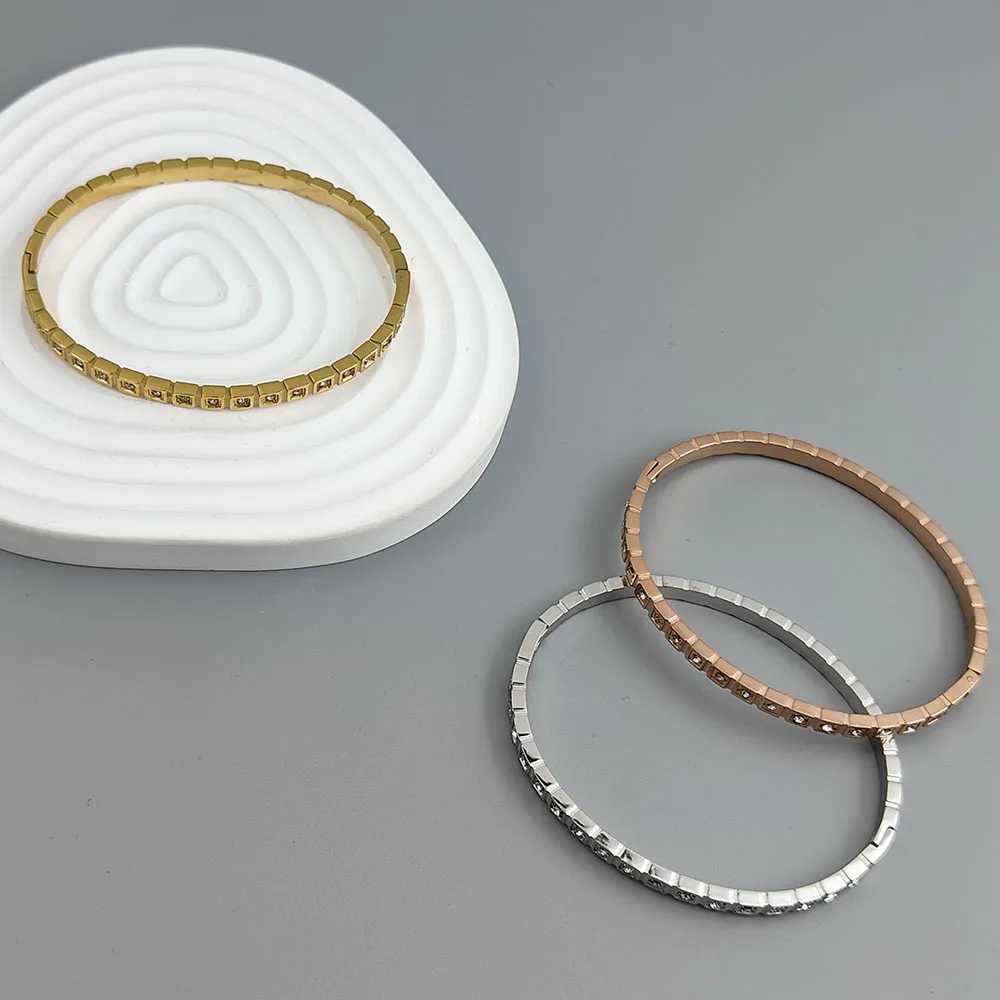 Classic square zircon goldplated stainless steel bracelet 18K high quality waterproof couple bracelet wife gift J251021