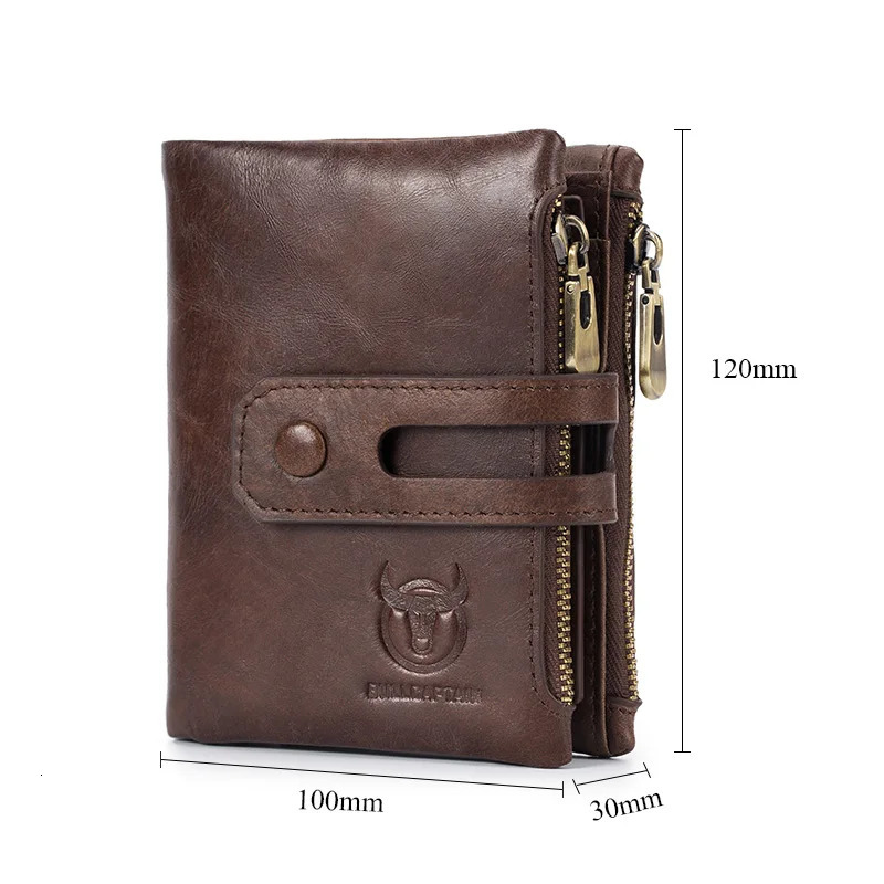 BULLCAPTAIN Genuine Leather RFID Men Wallet Credit Business Card Holders Double Zipper Cowhide Leather Wallet Purse Carteira 021 251013